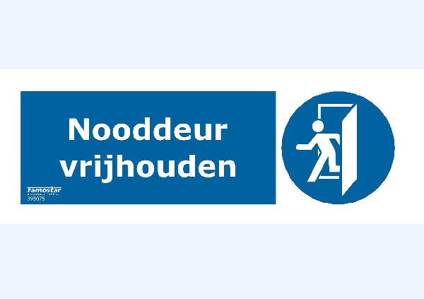 Nieuwe sticker voor op de nooddeur