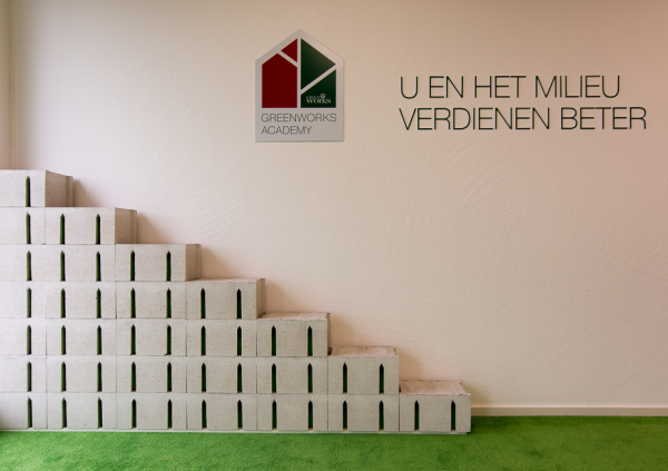Soundblox akoestische betonblokken Showroomopstelling Greenworks Academy in Amsterdam