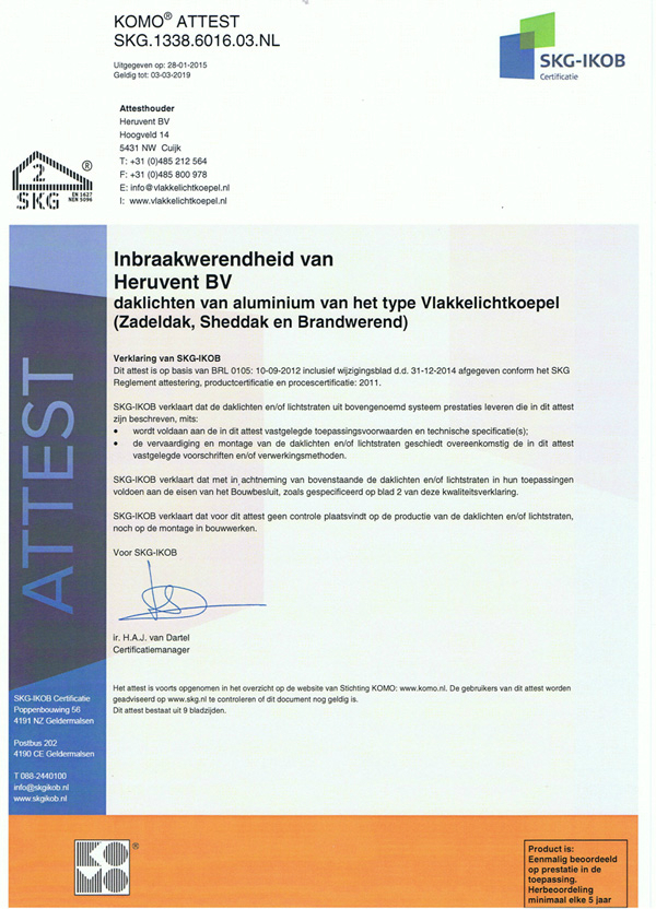 KOMO-attest SKG Heruvent Vlakkelichtkoepel 2015 KOMO-attest SKG Heruvent Vlakkelichtkoepel 2015