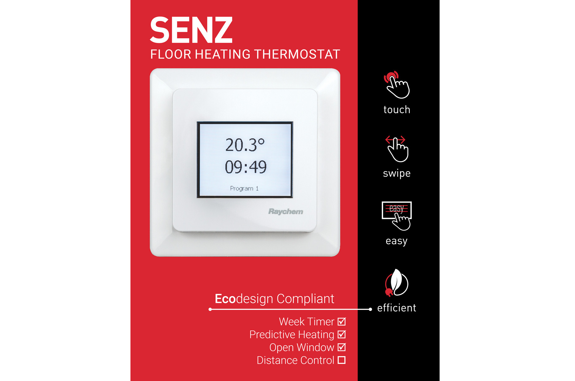 nVent RAYCHEM Senz elektrische vloerverwarmings thermostaat nVent RAYCHEM Senz elektrische vloerverwarmings thermostaat