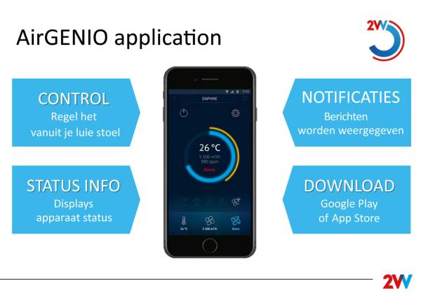 Bedien de DAPHNE XL WTW-unit met de AirGENIO app op telefoon en tablet