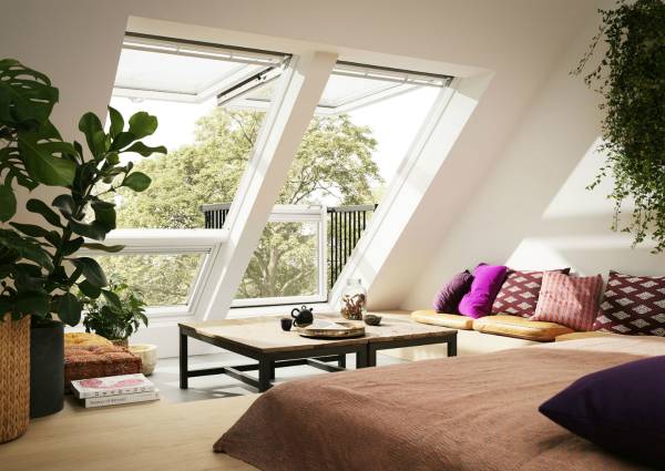 VELUX CABRIO balkonvenster en VELUX uitzettuimelvenster en combinatie-element