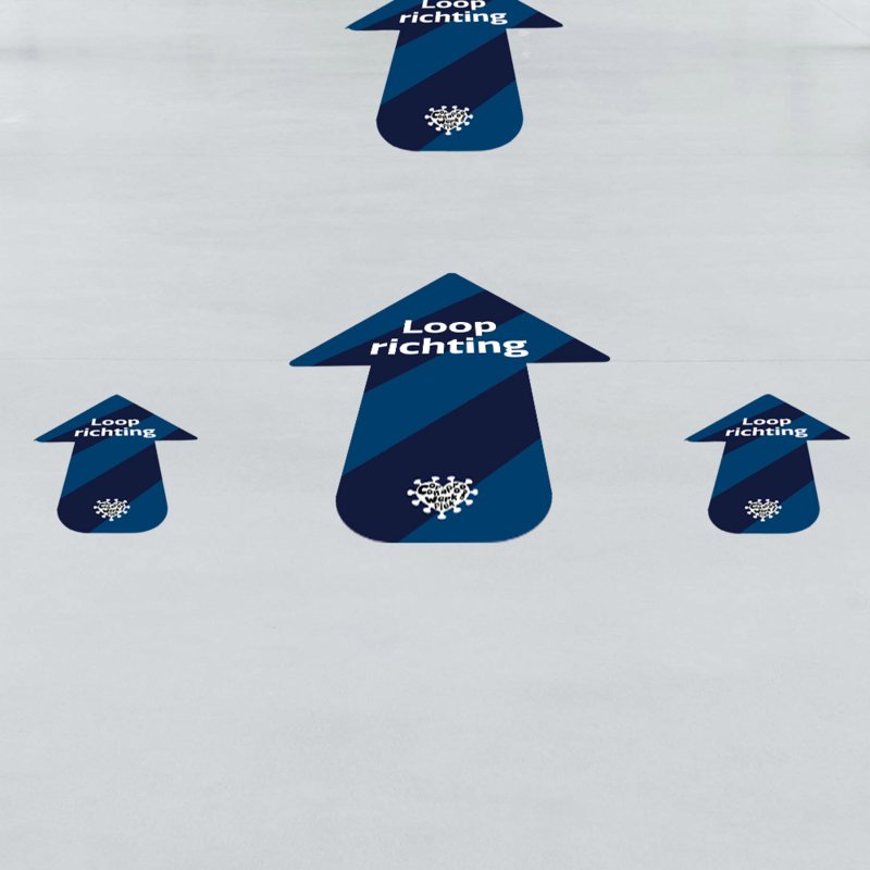 Coronaproofwerkplek.nl | NBD Nederlandse Bouwdocumentatie Pakket straatstickers voor buiten (5 grote + 10 kleine pijlen)