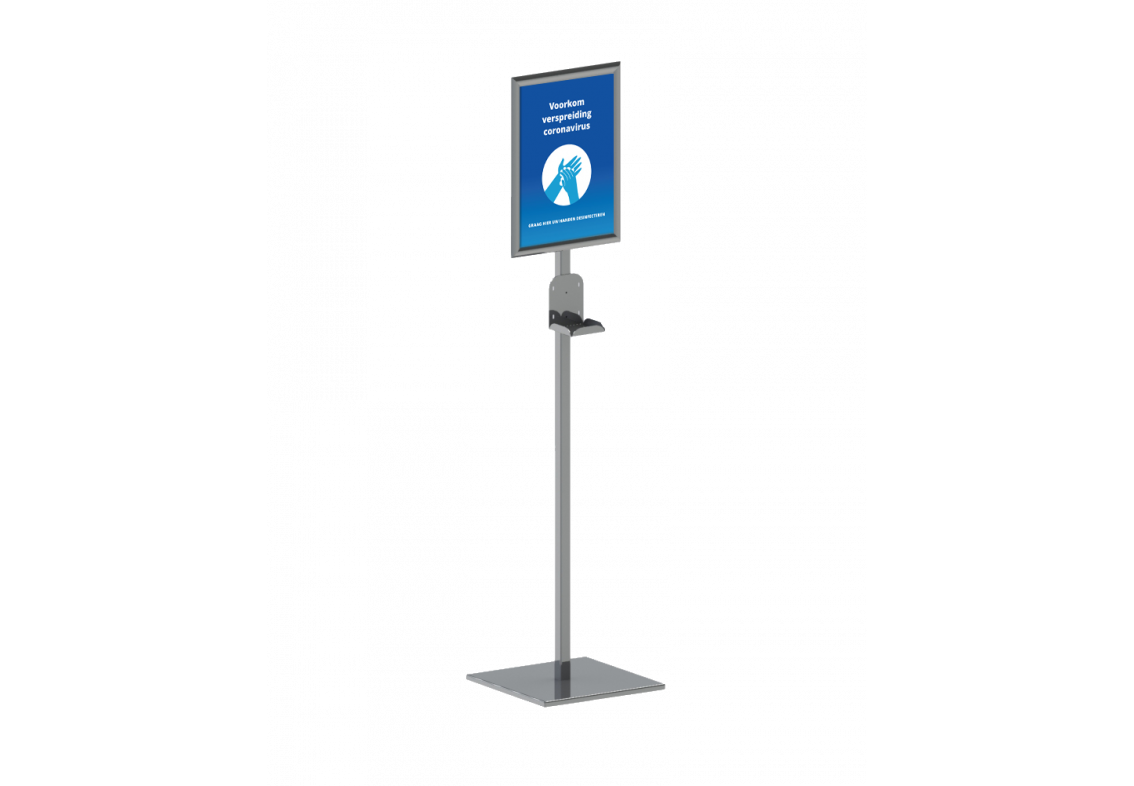 Standaard voor handgeldispenser met infobord Standaard voor handgeldispenser met infobord