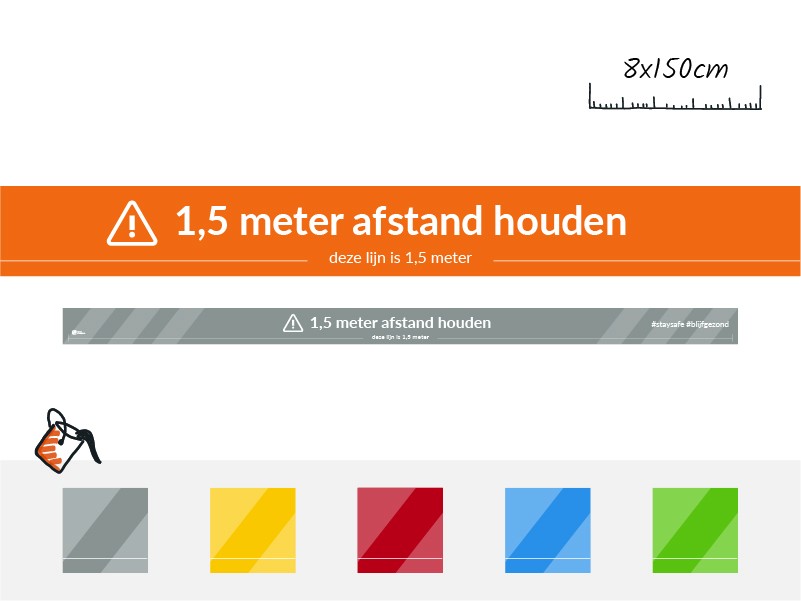 Visual Workplace | NBD Nederlandse Bouwdocumentatie 1,5 m AFSTAND - Vloersticker Strook (1,5 m afstand)