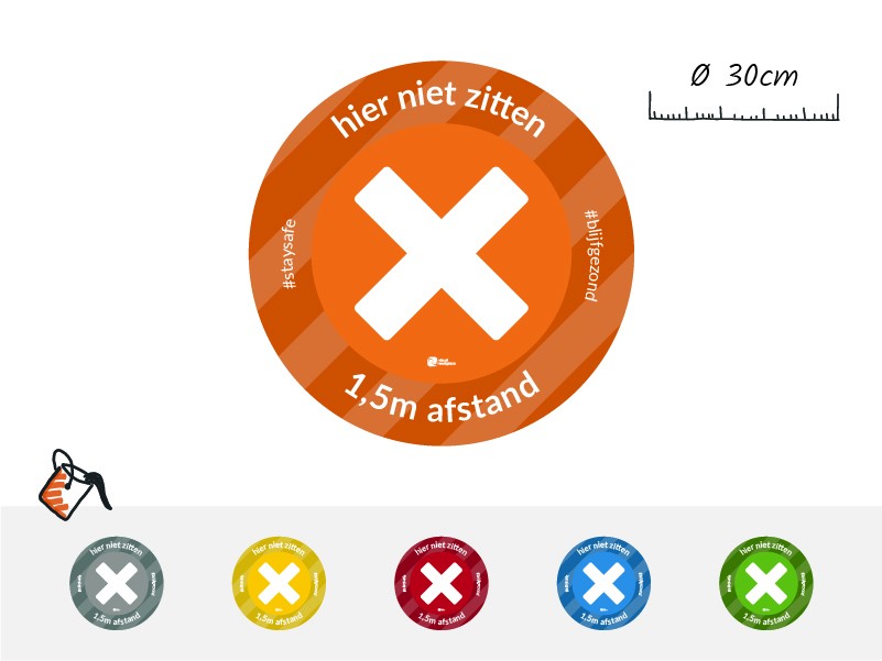 Visual Workplace | NBD Nederlandse Bouwdocumentatie 1,5 m AFSTAND - Vloersticker Kruis (Niet zitten)