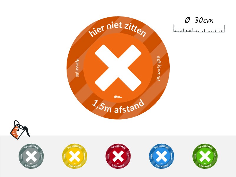 1,5 m AFSTAND - Vloersticker Kruis (Niet zitten)