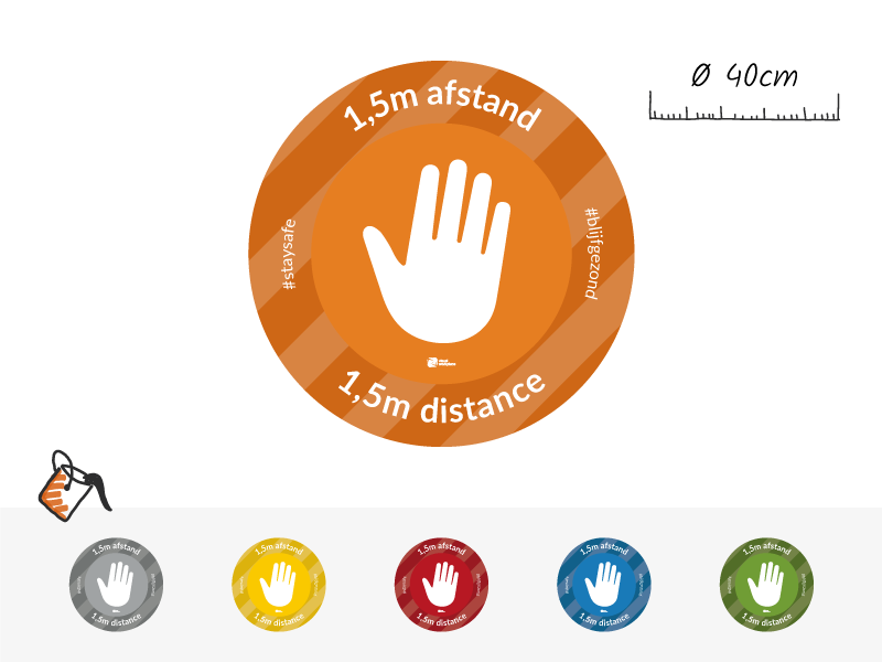 Visual Workplace | NBD Nederlandse Bouwdocumentatie 1,5 m AFSTAND - Vloersticker Hand (Stop)