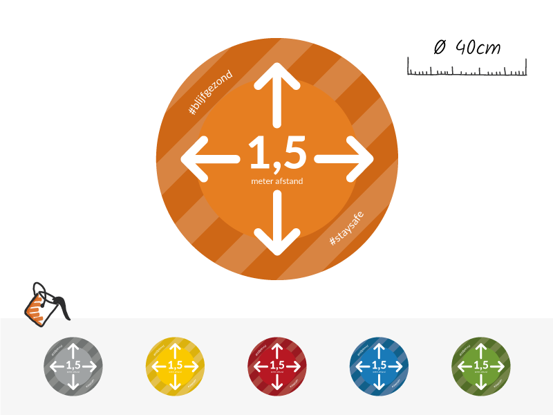 Visual Workplace | NBD Nederlandse Bouwdocumentatie 1,5 m AFSTAND - Vloersticker Route (Pijlen)