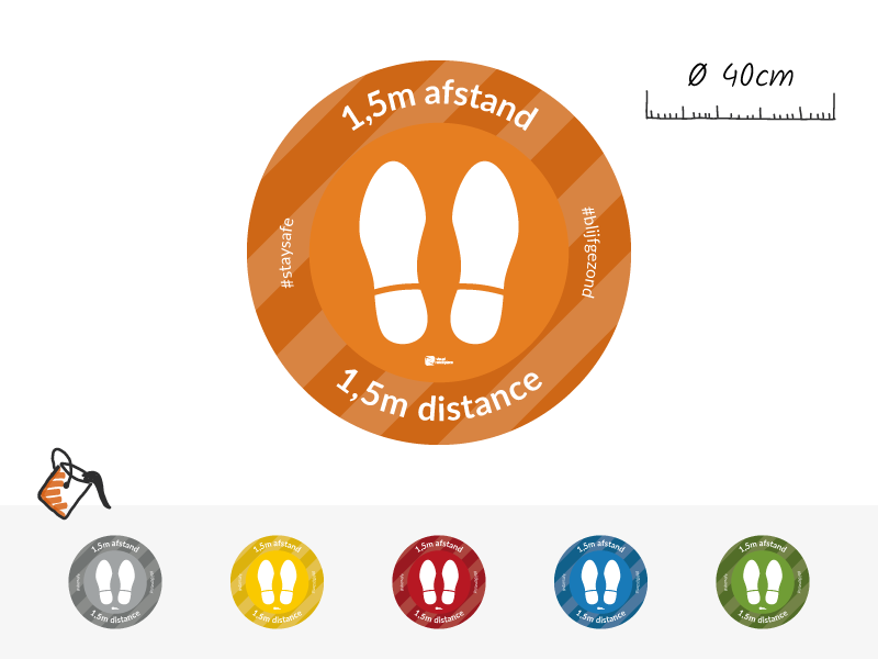 Visual Workplace | NBD Nederlandse Bouwdocumentatie 1,5 m AFSTAND - Vloersticker Voetstappen (Route)