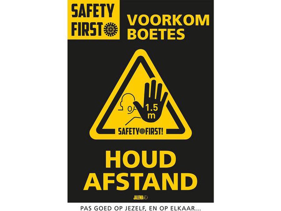 Jalema Deursticker Houd Afstand Voorkom Boete, A4, 200 x 300 mm, Geel-Zwart (pak 2 stuks) Jalema Deursticker Houd Afstand Voorkom Boete, A4, 200 x 300 mm, Geel-Zwart (pak 2 stuks)