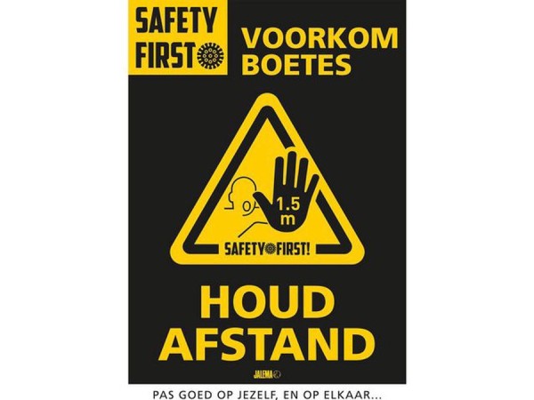 Jalema Deursticker Houd Afstand Voorkom Boete, A4, 200 x 300 mm, Geel-Zwart (pak 2 stuks)