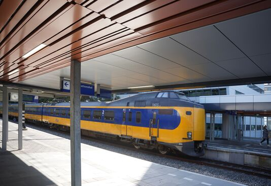 "Vliegend tapijt" van BXD multipaneelsysteem wijst reizigers de weg op station Rotterdam Alexander