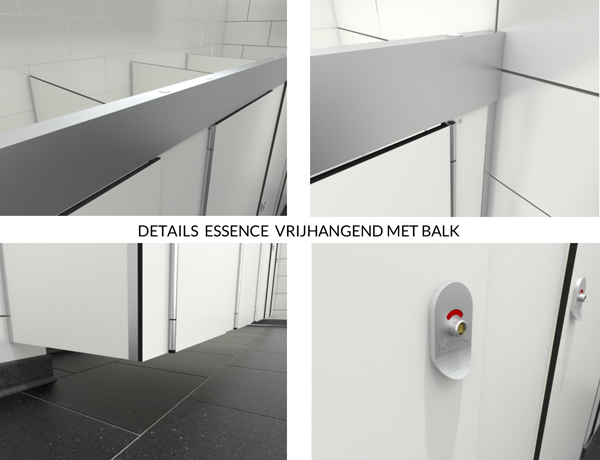 Details Essence sanitaire cabine vrijhangend met balk