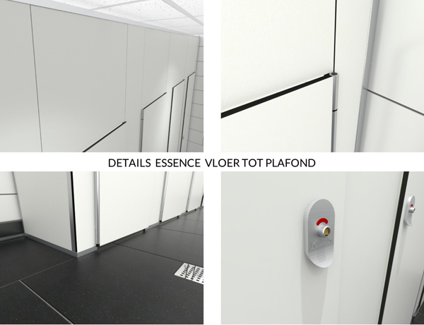 Details Essence sanitaire cabine van vloer tot plafond