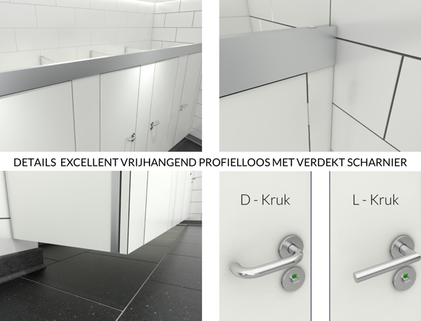 Details Excellent sanitaire cabine vrijhangend profielloos met verdekt scharnier Details Excellent sanitaire cabine vrijhangend profielloos met verdekt scharnier