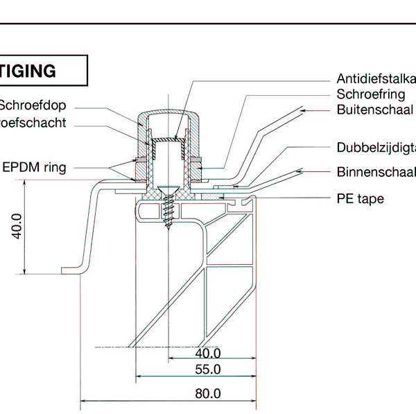 Van Deudekom - DPI polycarbonaat lichtkoepels - Detail Bevestiging