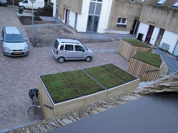 Detail FalcoLok overkapping met groendak fietskluizen