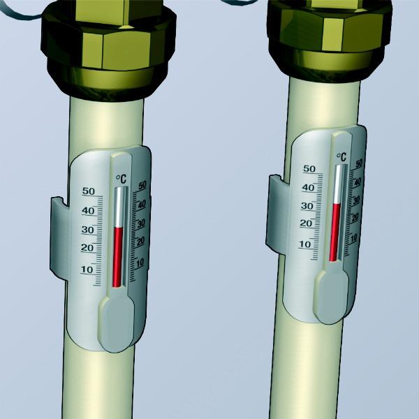Caleffi kunststof verdeler serie 671 optionele klikthermometers Caleffi kunststof verdeler serie 671 optionele klikthermometers