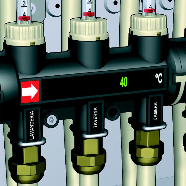 Caleffi kunststof verdeler serie lcd-thermometer aanvoer 40