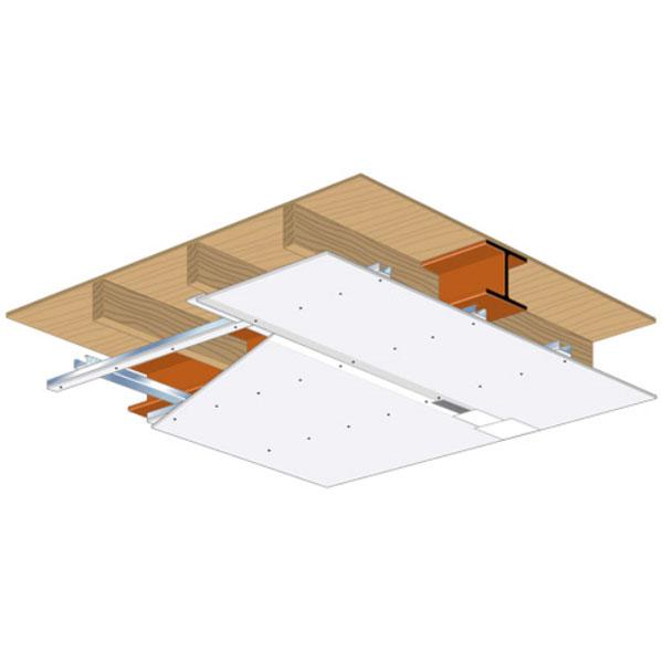 Gyproc Brandwerende Staalbekleding, plafond ter bescherming van houten vloer met staalconstructie