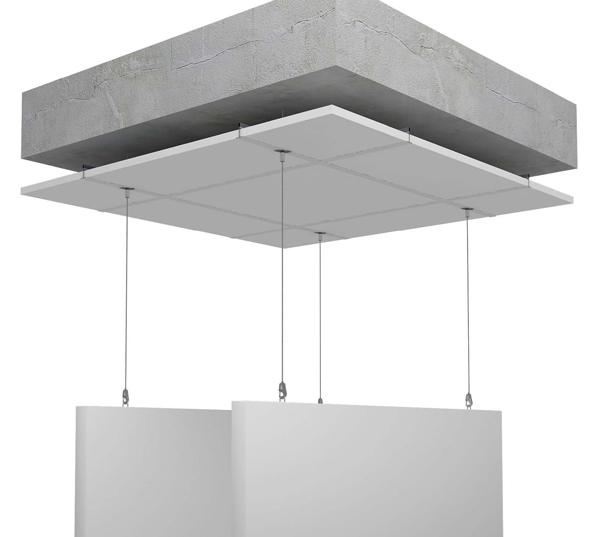 Rockfon Contour, akoestische baffles - afgehangen aan verlaagd plafond