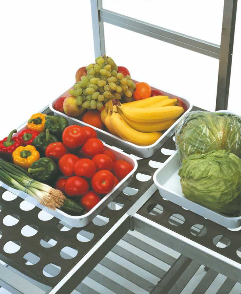 Fermostock detail bakken met groente en fruit in op stelling