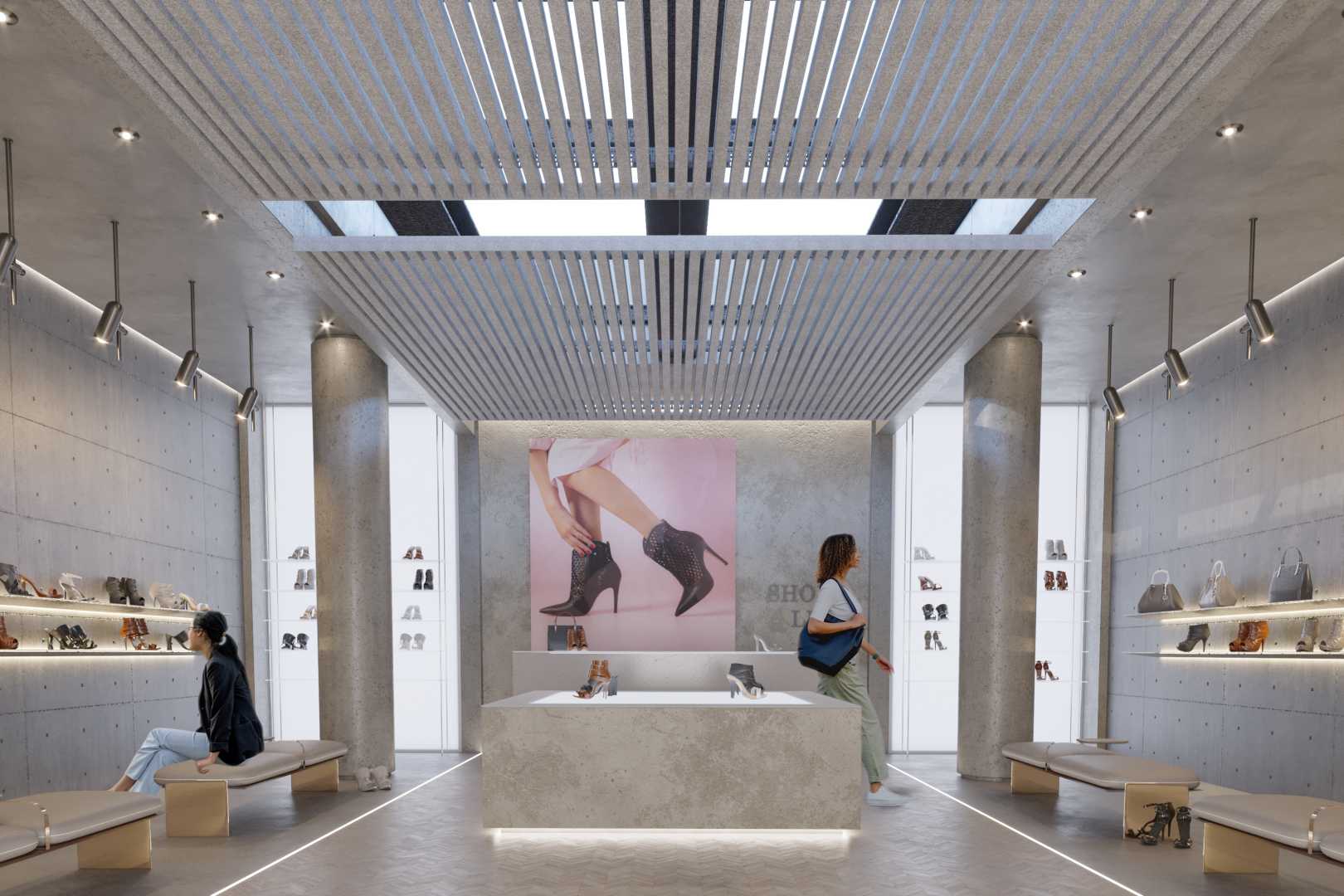 Illustratie: HeartFelt® Islands in een winkel Winkel met akoestische elementen