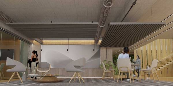 Lobby met akoestische elementen