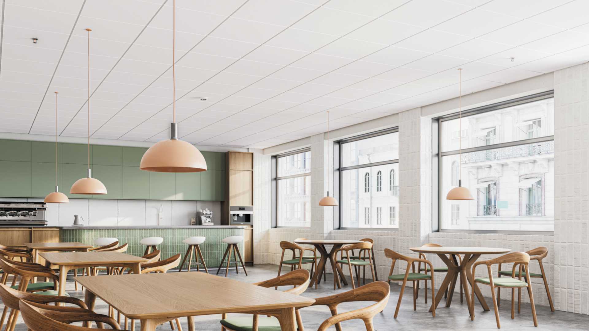 Knauf TOPIQ Alpha in een Cafeteria Cafetaria met plafondplaten