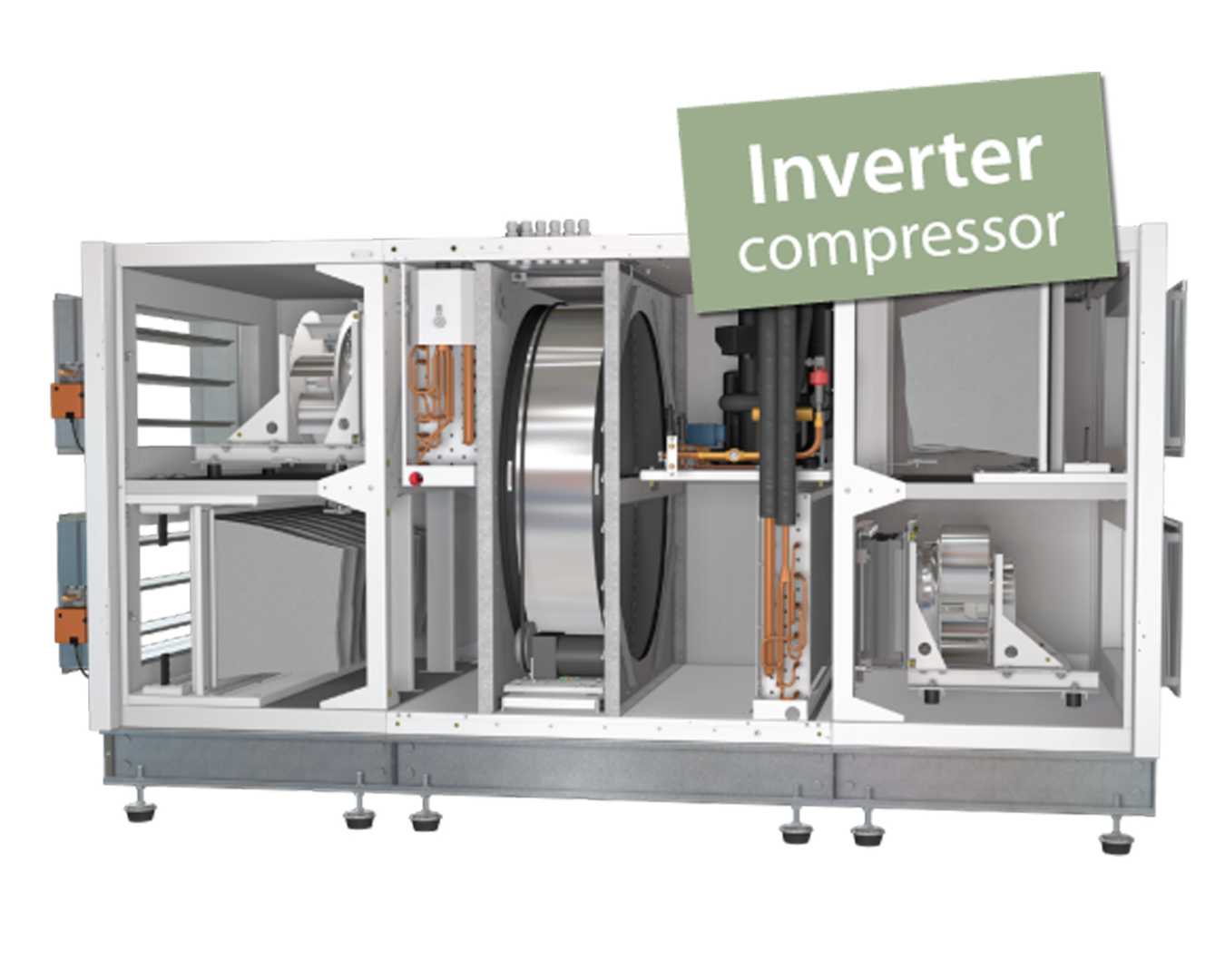 Met de EUROVENT TB1, L1, D1 en T2 certificering conform NEN EN-1886 kies je met de nieuwe KOMFOVENT VERSO-PRO-2 luchtbehandelingskasten voor de allerhoogste kwaliteit Inverter compressor