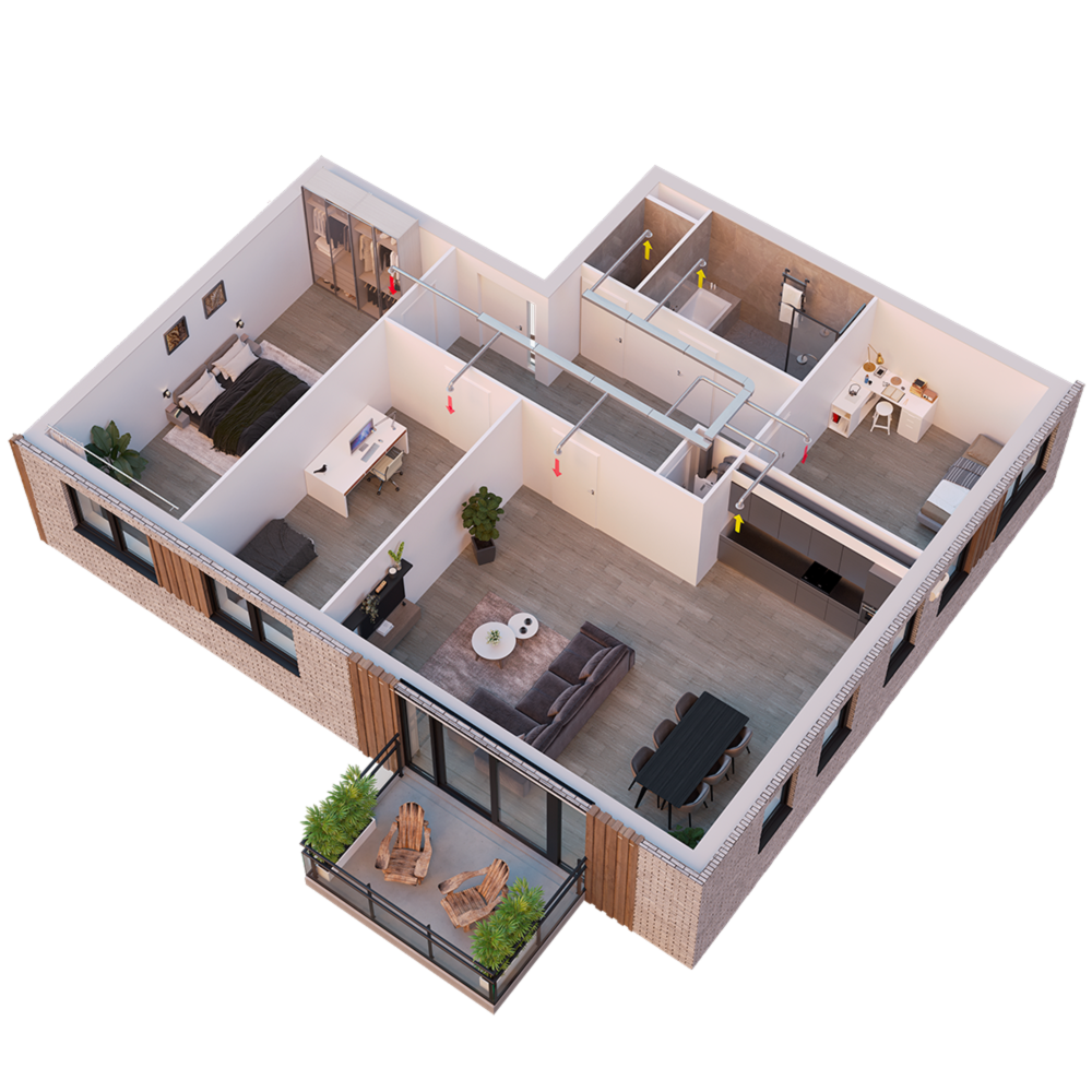 Ease 200 hal appartement illustratie doorsnede appartement