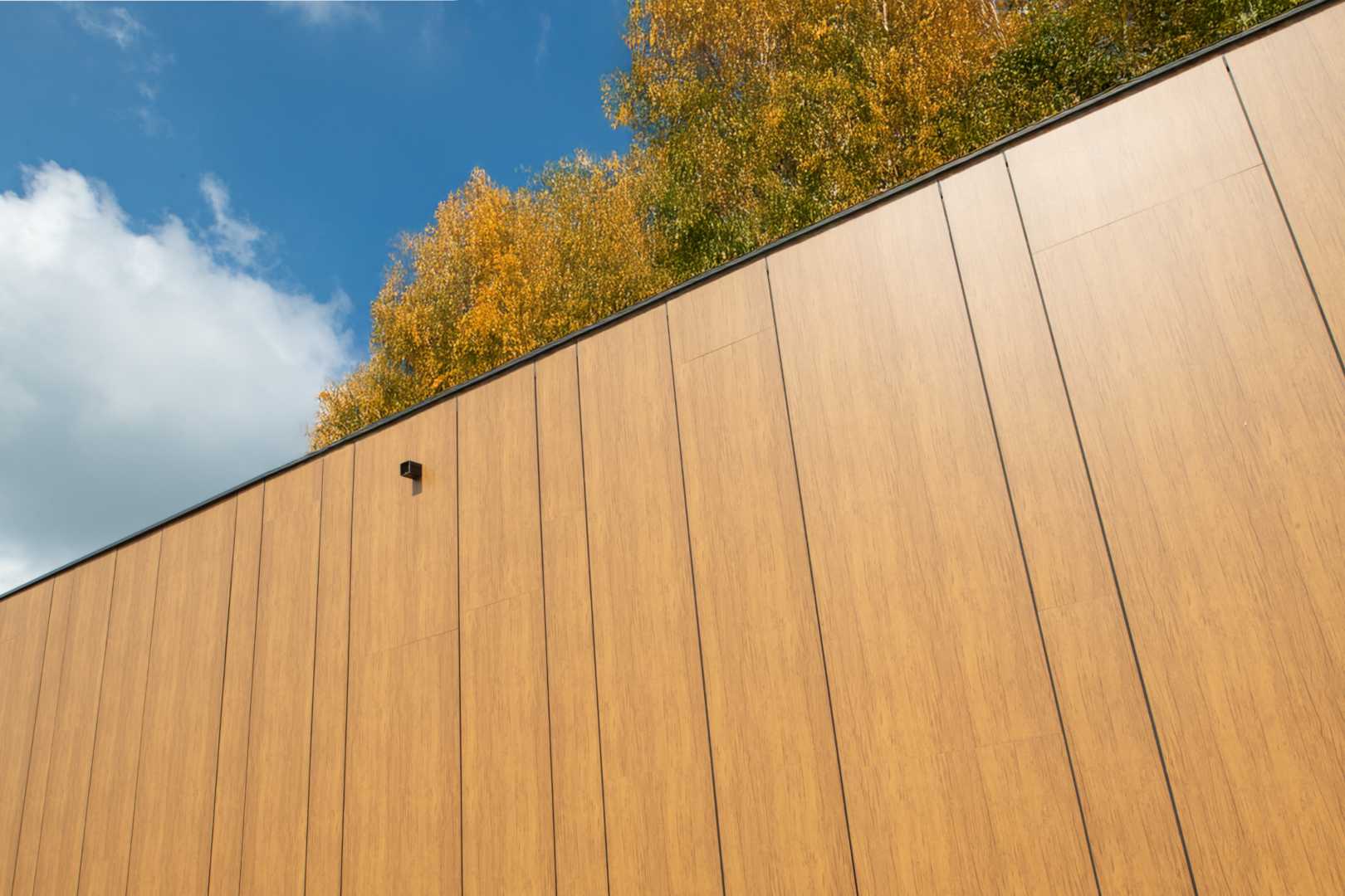 Rockpanel Woods Oak bij Bouwbedrijf Ooms Gevelbekleding in herfst tint