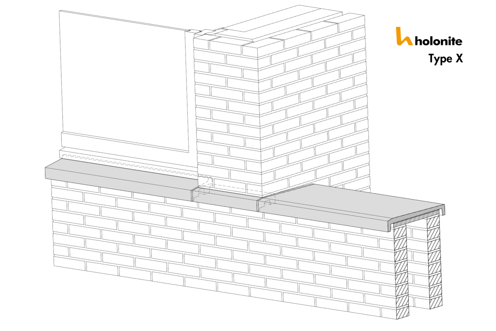 Tekening van raamdorpel X spekband X en muurafdekker X tekening van een muur met dorpels