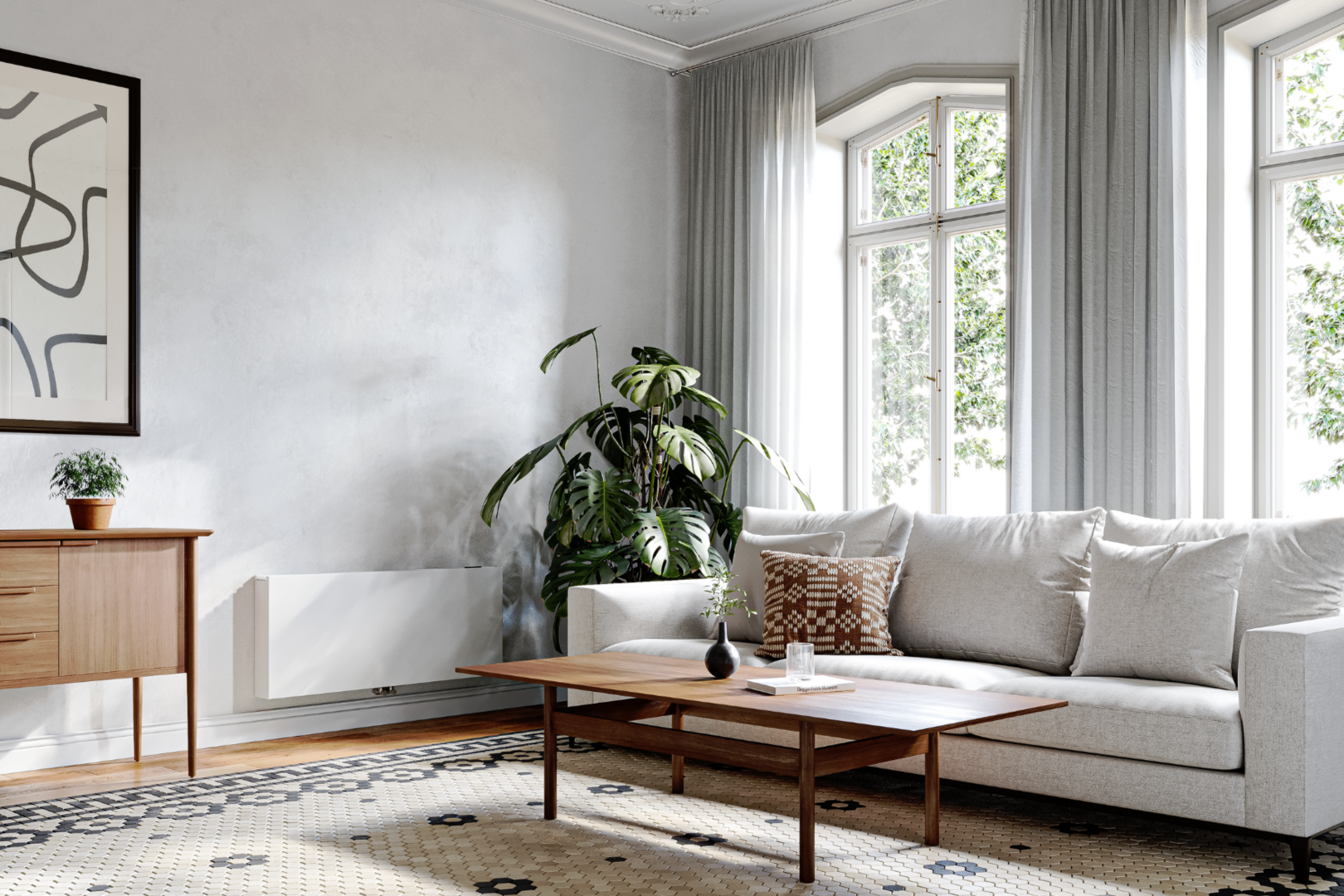 Jaga Strada Hybrid MM aan de muur gemonteerd Woonkamer met radiator aan de muur