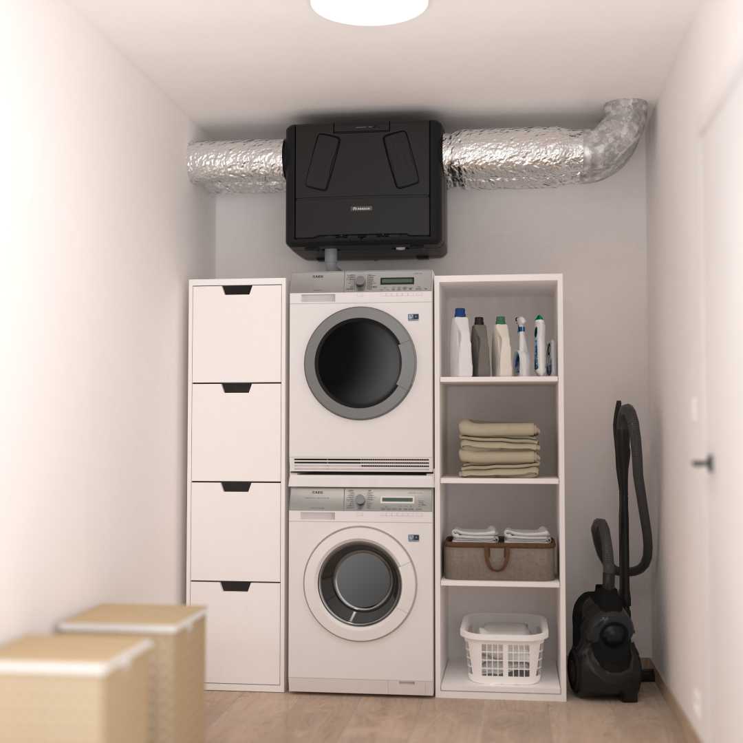 FluxWall Compact Setup hoog Compact ventilatiesysteem met wasmachines