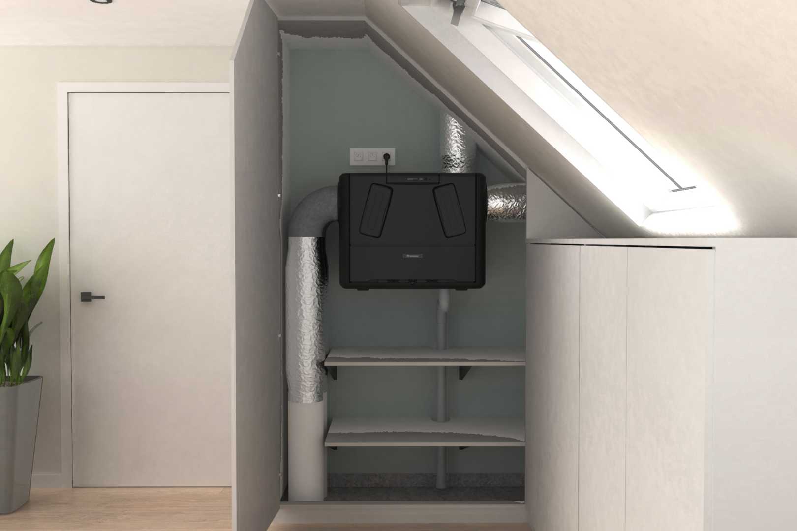 FluxWall Compact Setup kast Ventilatiesysteem op zolder