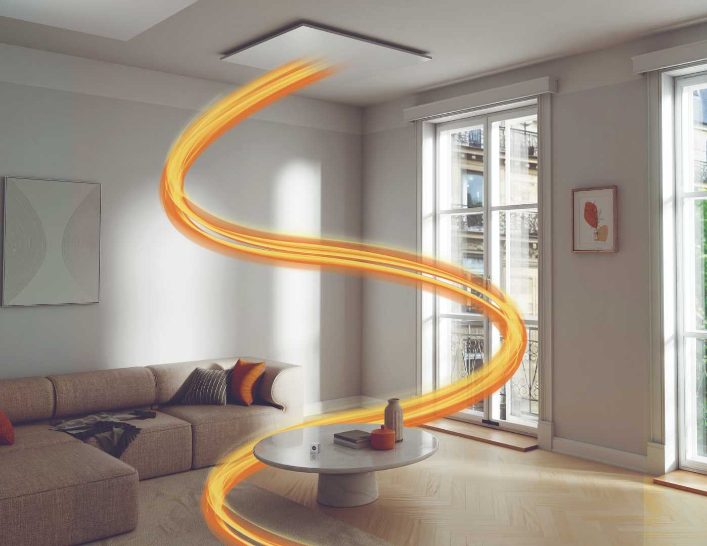 ETHERMA toont slimme stappen naar gasloze appartementen op VSK woonkamer met infraroodverwarming